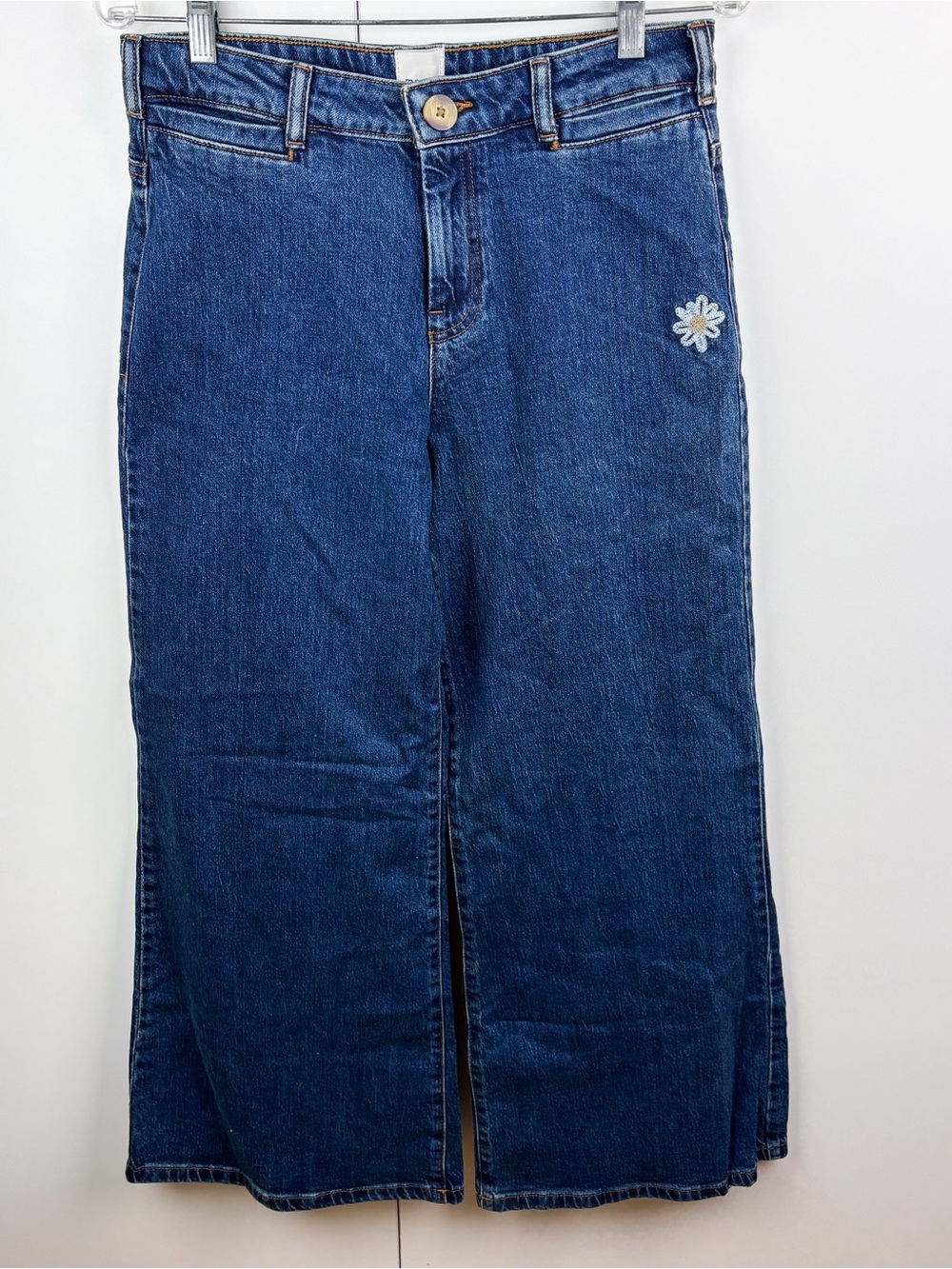 Anthropologie Maeve Strawberry Embroidered High Rise Wide Leg Jean Dark Blue 28 - Picture 2 of 9